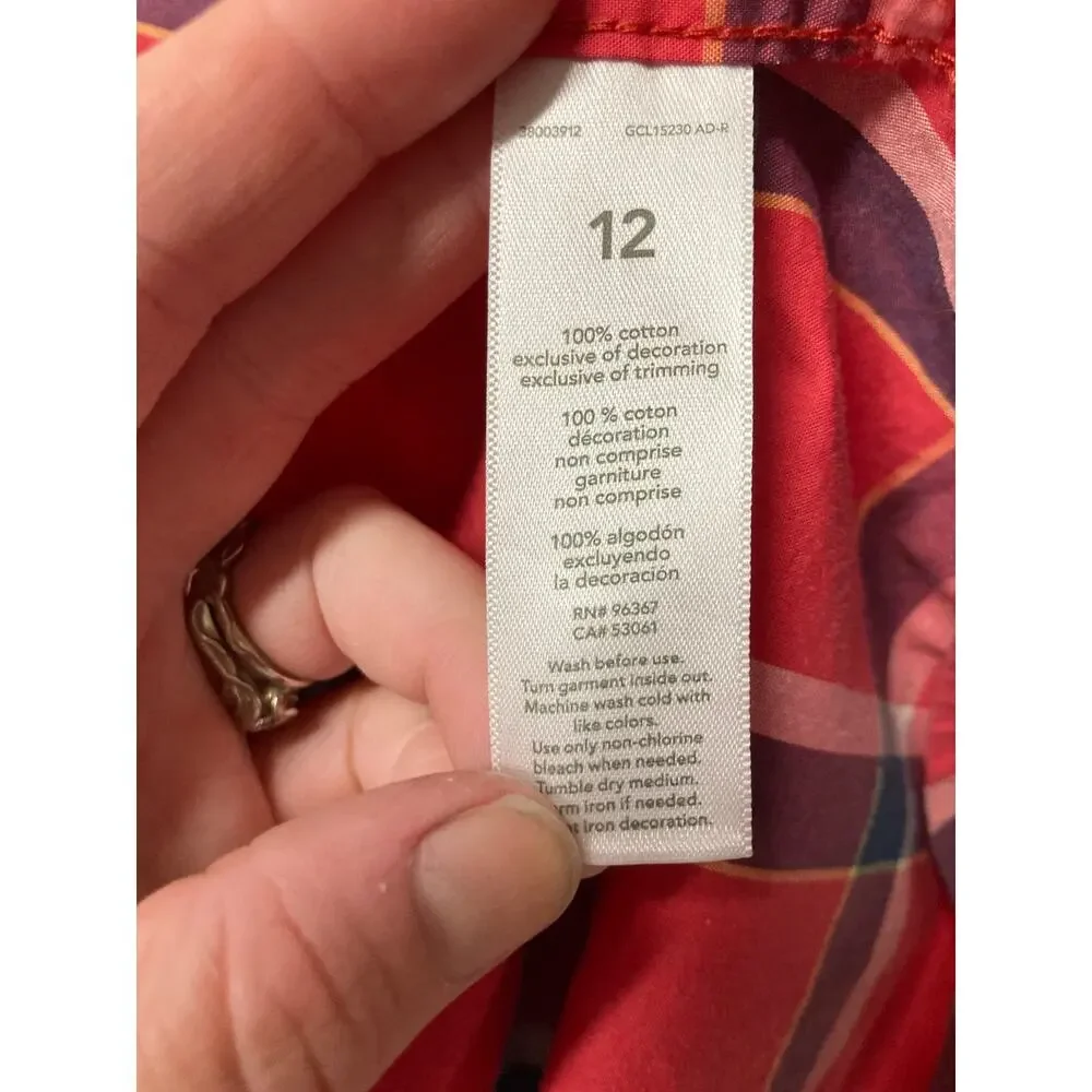 Oshkosh Coral and Blue Plaid Buttondown, Size 12
